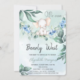 Convites Chá de Bebê Elefante Aquarela Rosas Azuis