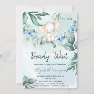 Convites Chá de Bebê Elefante Aquarela Rosas Azuis