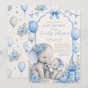 Convites Chá de Bebê Elefante Azul
