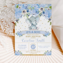 Chá de Bebê Elefante Azul Floral Bebê Menino