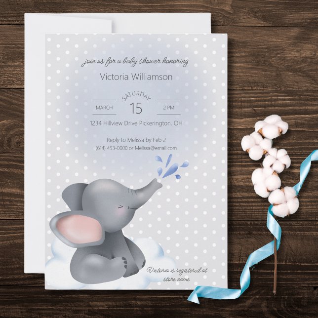 Convites Chá de Bebê Elefante Baby Adorável (Criador carregado)