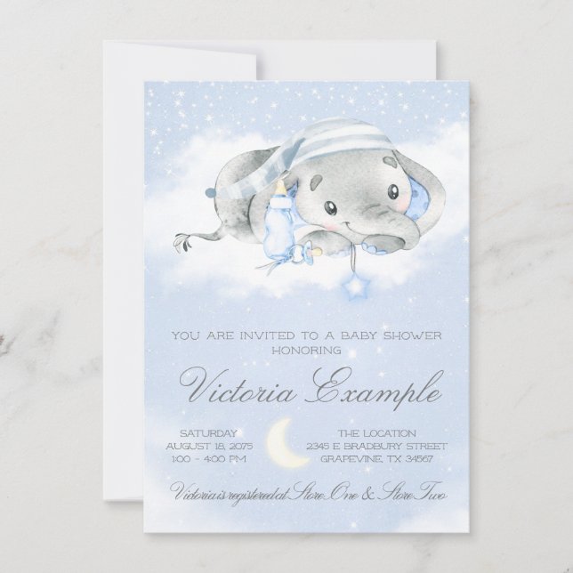 Convites Chá de Bebê Elefante Bebê Menino (Frente)