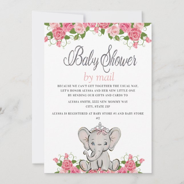 Convites Chá de Bebê Elefante Bebê por Correio (Frente)