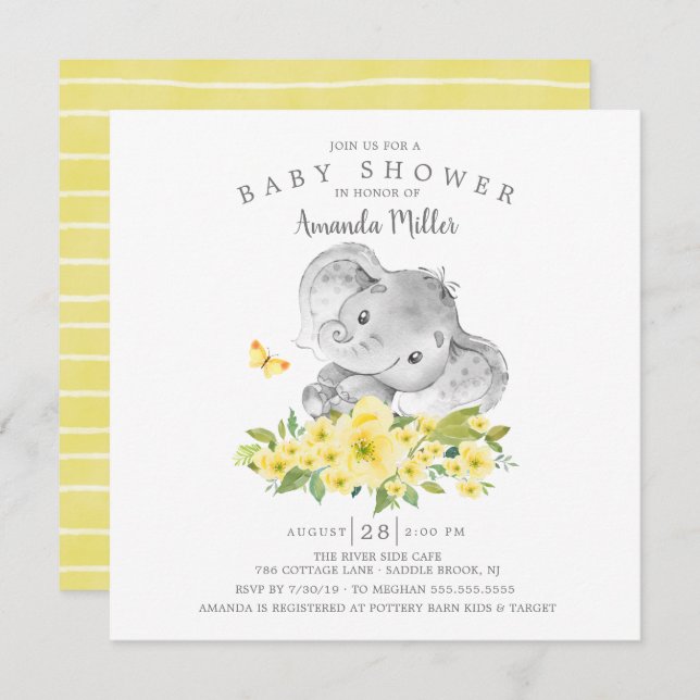 Convites Chá de Bebê Elefante Benzinho (Frente/Verso)