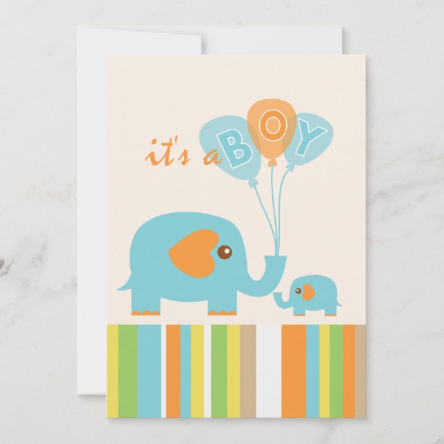 Convites chá de bebê elefante colorido personalizável (Frente)