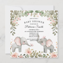 Convites Chá de Bebê Elefante Floral Aquarela Doce