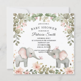 Convites Chá de Bebê Elefante Floral Aquarela Doce