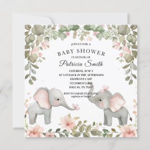 Convites Chá de Bebê Elefante Floral Aquarela Doce