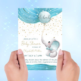 Convites Chá de Bebê Elefante Inspirador de Galáxia Azul