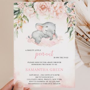 Convites Chá de Bebê Elefante Menina Rosa