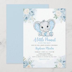 Convites Chá de Bebê Elefante Menino Aquarela Boho Azul