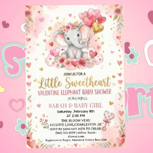 Convites Chá de Bebê Elefante Pequeno Valentim Querido