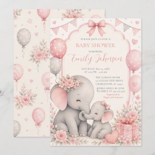 Convites Chá de Bebê Elefante Rosa