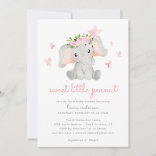 Convites Chá de Bebê Elefante Rosa Doce Amendoim