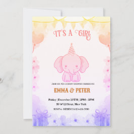 Convites Chá de Bebê Elefante Rosa Personalizado