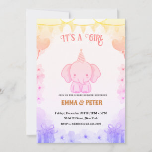 Convites Chá de Bebê Elefante Rosa Personalizado