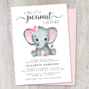 Convites Chá de Bebê Elefante Rosa Virtual