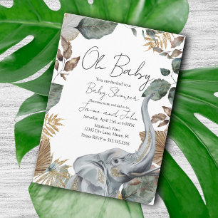 Convites Chá de Bebê Elefante Selva Selvagem Detalhes
