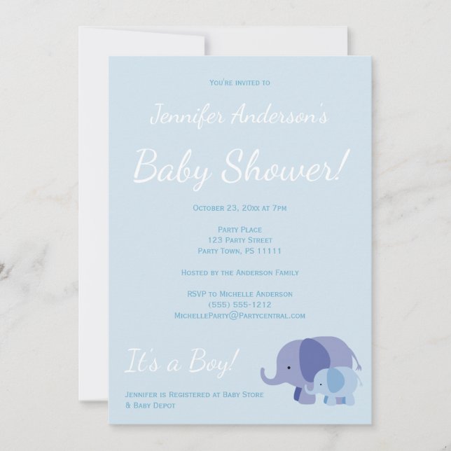 Convites Chá de Bebê Elefante Simples e Elegante (Frente)