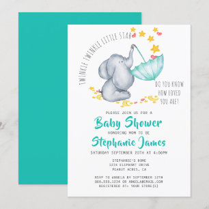 Convites Chá de Bebê Elefante Twinkle Twinkle Little Star