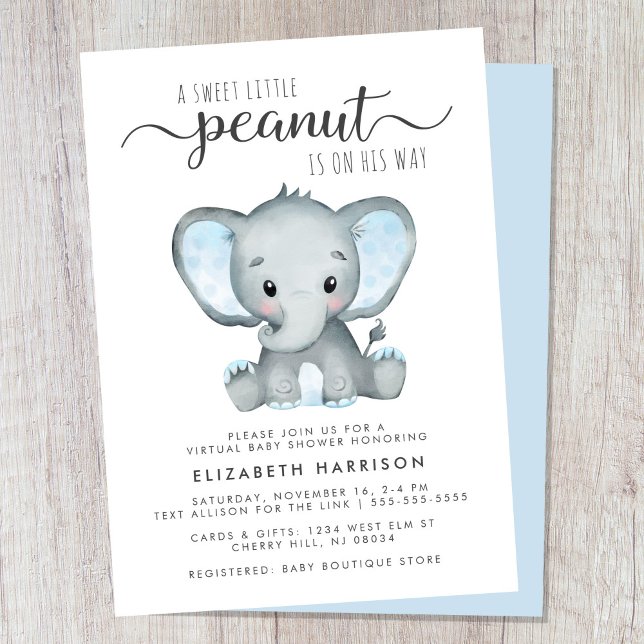 Convites Chá de Bebê Elefante Virtual (Cute baby boy virtual shower invitation)