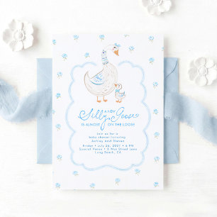 Convites Chá de Bebê Elegante Azul Pastel Menino Ganso Bobo