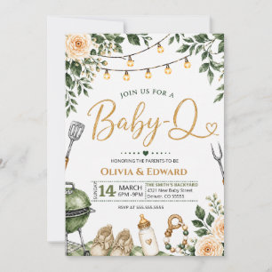 Convites Chá de Bebê Elegante BBQ em Aquarela