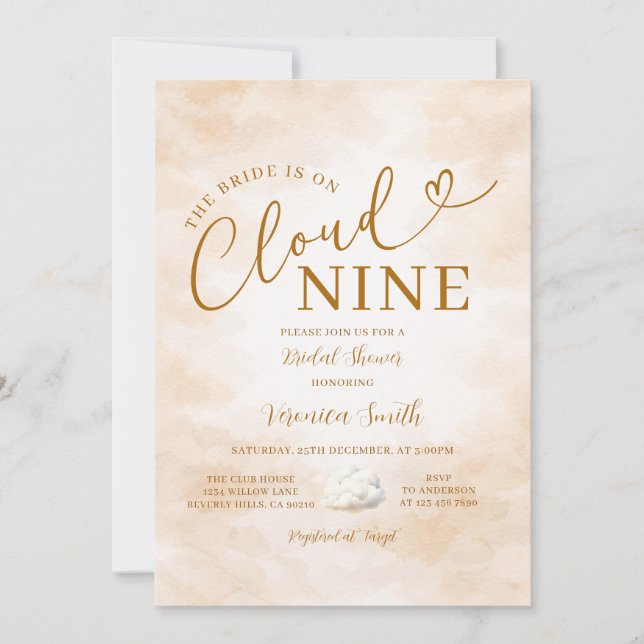 Convites Chá de Bebê Elegante Bege Romântico Nove Nuvens (Frente)