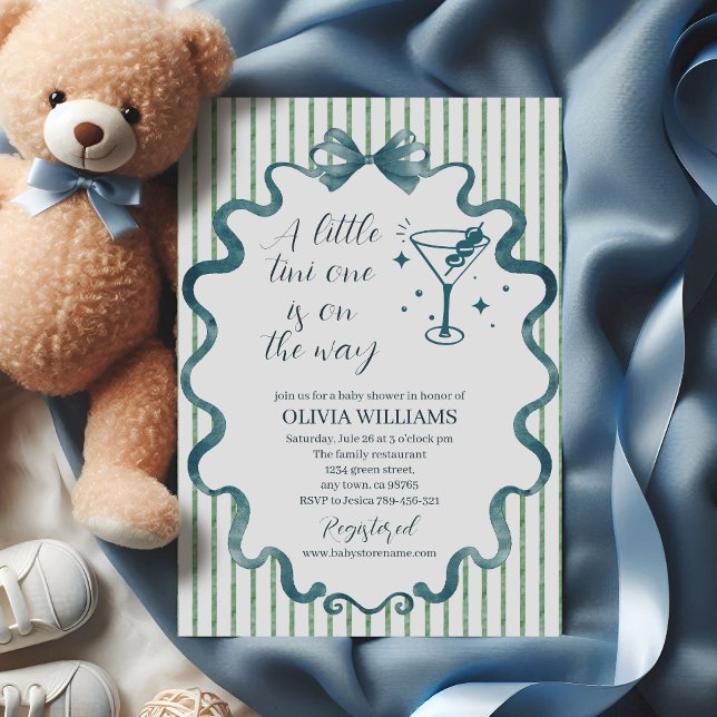 Convites Chá de Bebê Elegante Blue Martini Bow (Criador carregado)