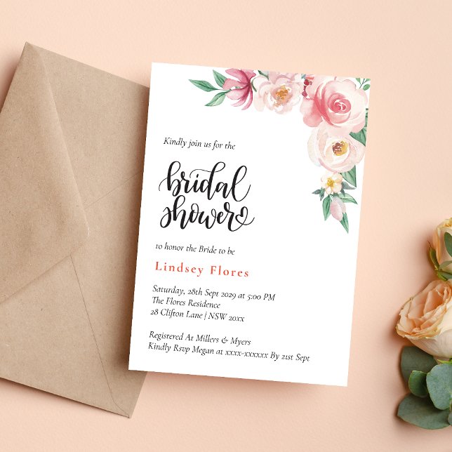 Convites Chá de Bebê Elegante Boho com Flores e Folhagens (Elegant boho floral greenery invitation adds a fresh, relaxed vibe to your shower)