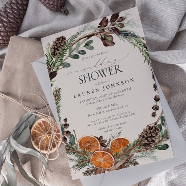 Convites Chá de Bebê Elegante Boho com Folhagens e Citrino  (Set the tone for an amazing winter bridal shower with this boho citrus design easily personalized)