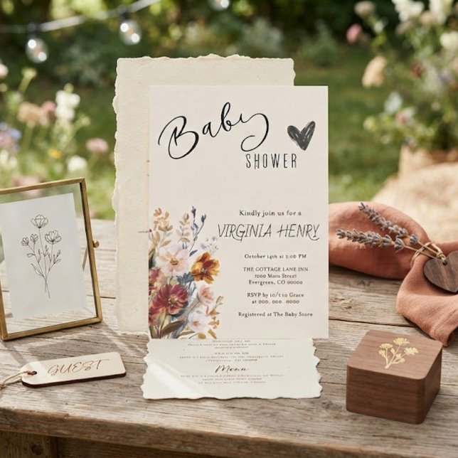 Convites Chá de Bebê Elegante Boho Flor Silvestre (Criador carregado)