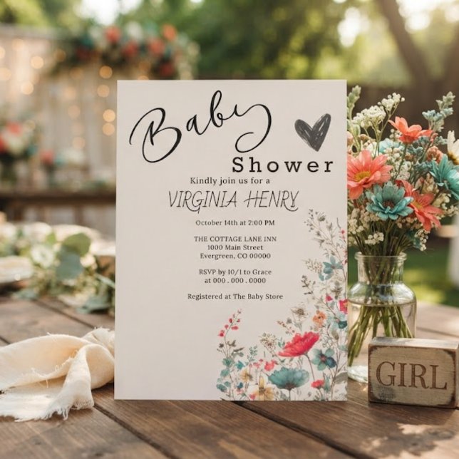 Convites Chá de Bebê Elegante Boho Flor Silvestre (Criador carregado)