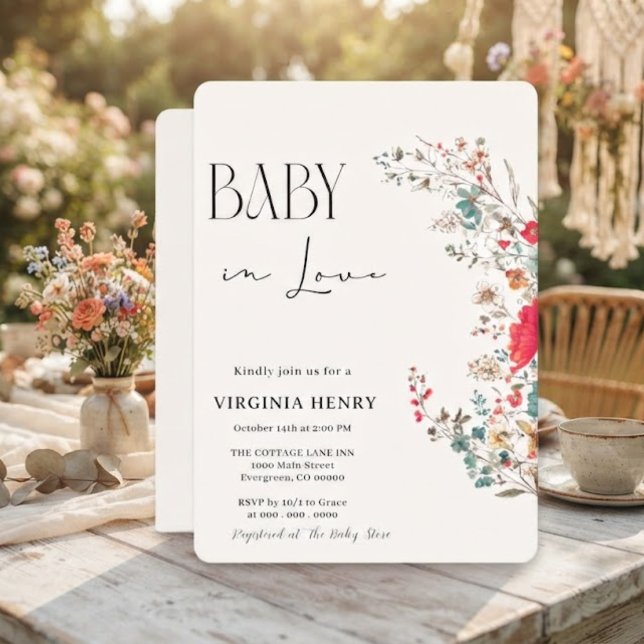 Convites Chá de Bebê Elegante Boho Flor Silvestre (Criador carregado)