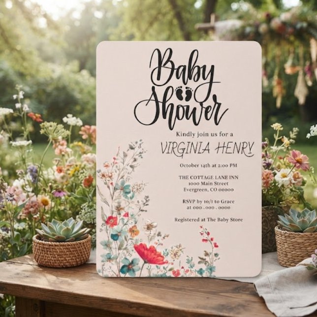 Convites Chá de Bebê Elegante Boho Flor Silvestre (Criador carregado)