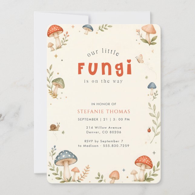 Convites Chá de Bebê Elegante Cogumelo Fungi (Frente)