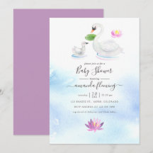 Chá de Bebê Elegante com Cisne e Lótus em Aquarela