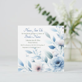 Convites Chá de Bebê Elegante com Flores Azuis