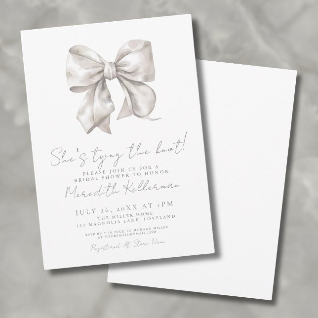 Convites Chá de Bebê Elegante com Laço Branco (Elegant White Ivory Bow Bridal Shower Invitation )