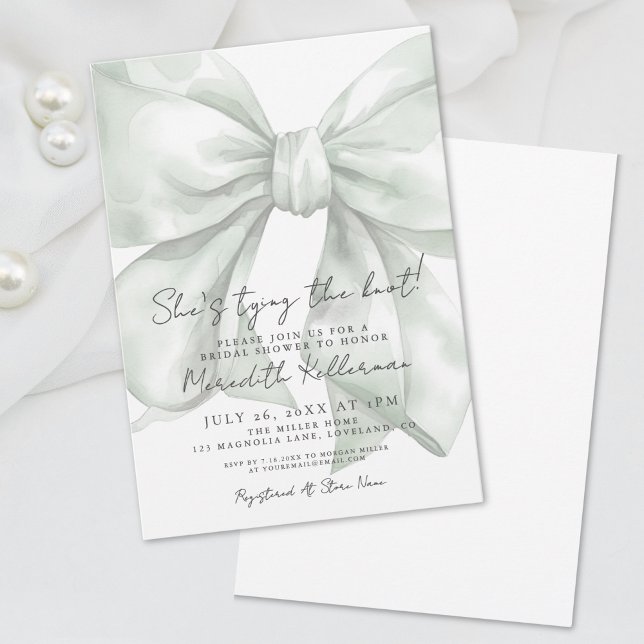Convites Chá de Bebê Elegante com Laço Verde (Elegant Green Bow Bridal Shower Invitation)