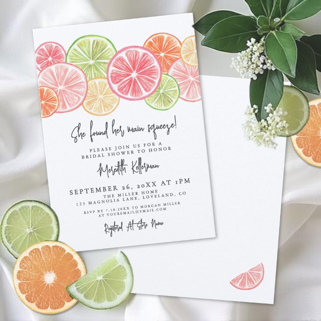 Convites Chá de Bebê Elegante com Laranja e Limão (Elegant Main Squeeze Citrus Bridal Shower Invitation)
