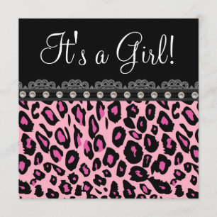Convites Chá de Bebê Elegante com Leopardo Rosa Quente