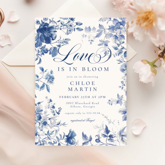 Convites Chá de Bebê Elegante com Toile Azul de Chinoiserie (Criador carregado)
