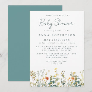 Convites Chá de Bebê Elegante das Flores Silvestres
