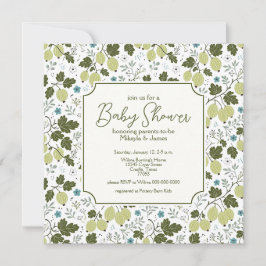 Convites Chá de Bebê Elegante de Groselha e Flores Azuis