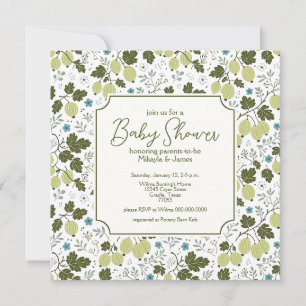 Convites Chá de Bebê Elegante de Groselha e Flores Azuis