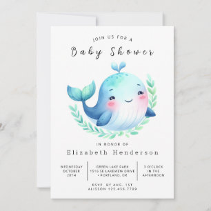 Convites Chá de Bebê Elegante e Editável do Baleia