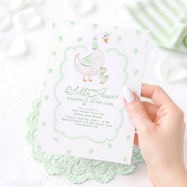 Convites Chá de Bebê Elegante e Neutro Silly Goose (Silly Goose Gender Neutral Baby Shower Invitations)