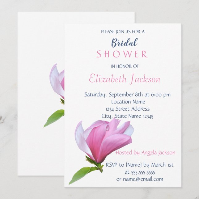Convites Chá de Bebê  Elegante e Simples, Magnólia (Frente/Verso)