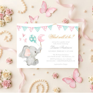Convites Chá de Bebê Elegante Elefante Revelação de Gênero